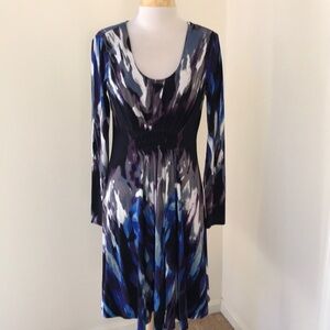 CALVIN KLEIN Size 8 purple multi long sleeve pleated dress